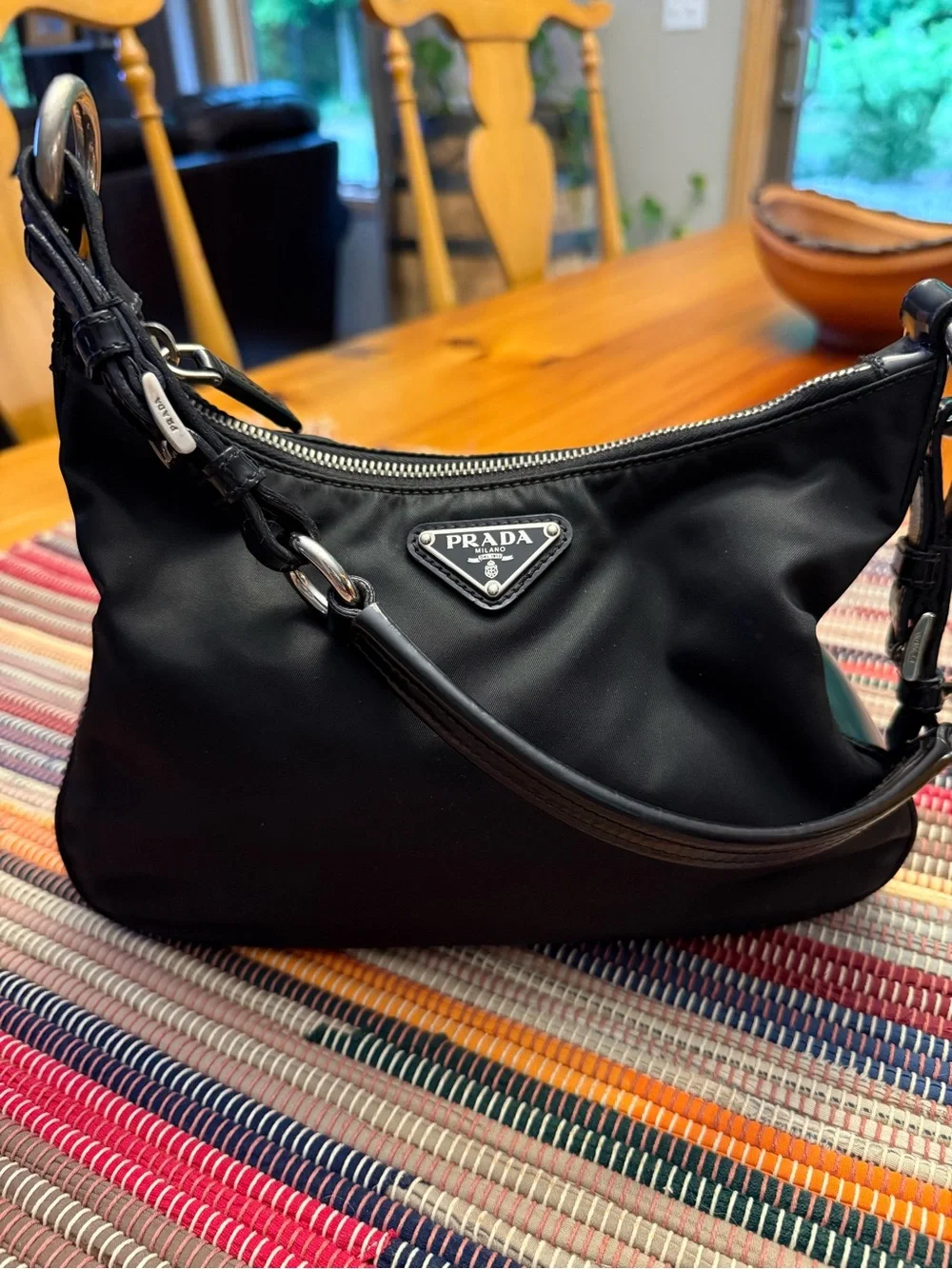 Prada Black Re-Nylon Shoulder Bag with Logo Plaque